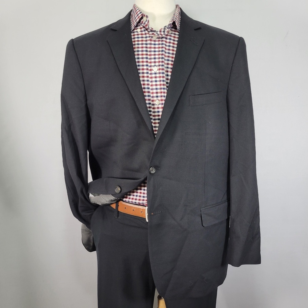 Hart Schaffner Marx Men's Sport Coat‎ Blazer Two Button Charcoal Black Wool 48R